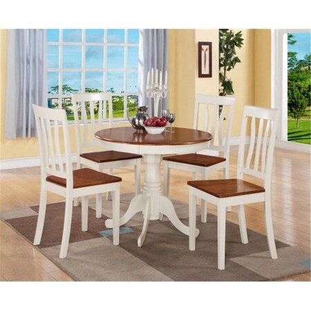 East West Furniture 5 PC Antique Round Kitchen 36 in. Table and 4 Chairs with Faux Leather seat ANTI5-WHI-W